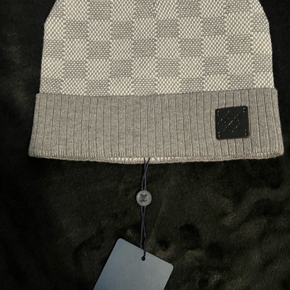 Gray Checkered Knit Beanie